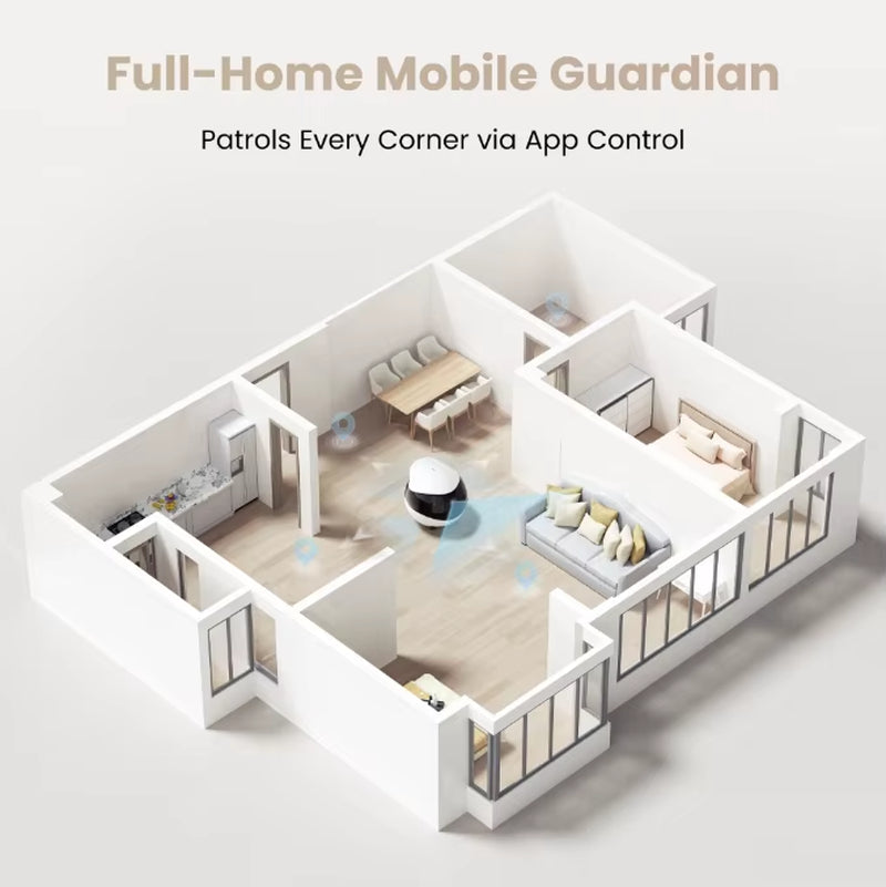 Indoor Security Camera Robot : 2K Pet Camera, Movable Home Robot, Custom Facial Expression, Auto-Recharge, Battery-Operated