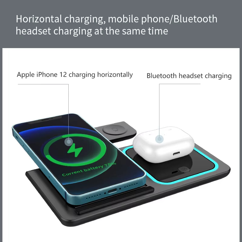 3 in 1 Magnetic Wireless Charger Stand Wireless Charging Station for Iphone for Watch Earphone Wireless Charging Dock with Light