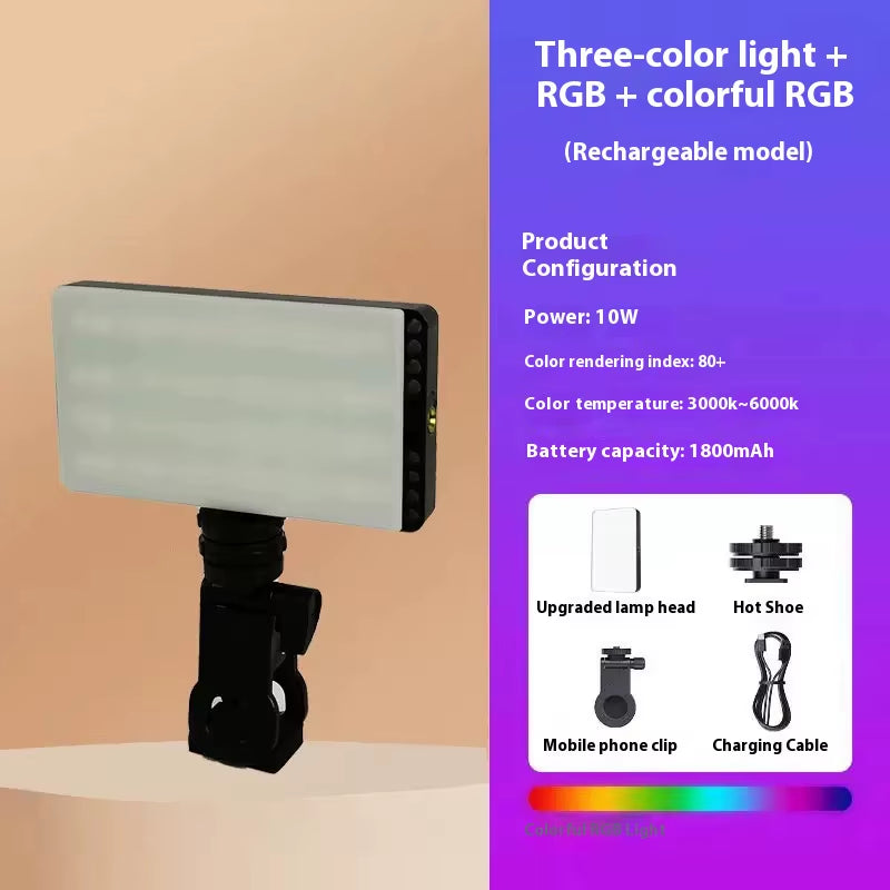 10W RGB Changeable Dimming USB 5V Makeup Tripod Stand Phone Holder Photographic Fill Light LED Live Streaming Lamp Portable