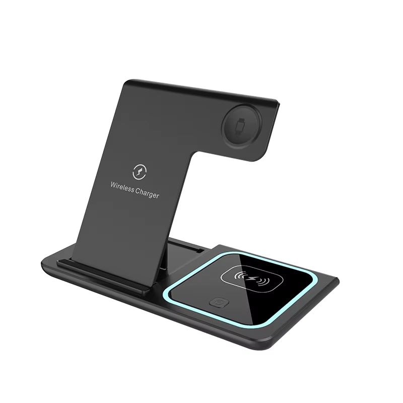 3 in 1 Magnetic Wireless Charger Stand Wireless Charging Station for Iphone for Watch Earphone Wireless Charging Dock with Light