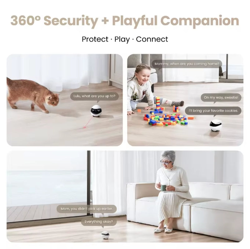 Indoor Security Camera Robot : 2K Pet Camera, Movable Home Robot, Custom Facial Expression, Auto-Recharge, Battery-Operated